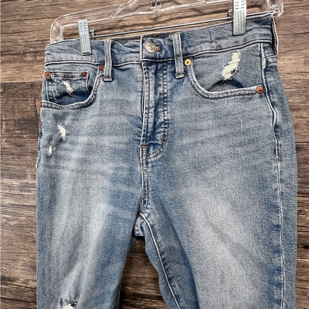 Madewell Blue Distressed Straight Leg Light Wash Jeans - Picture 3 of 10